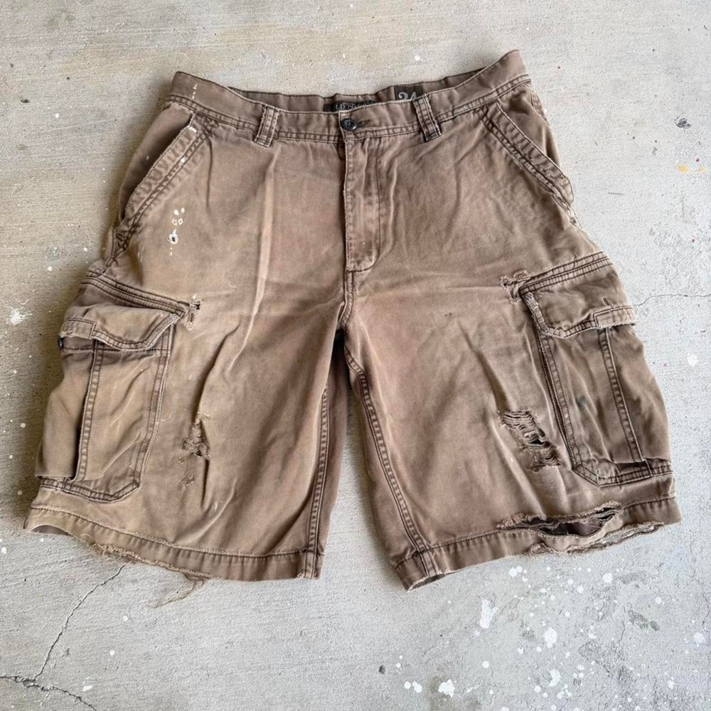 Vintage Y2K 2003 Old Navy Brown Cargo Shorts Mens 34 Distressed Faded